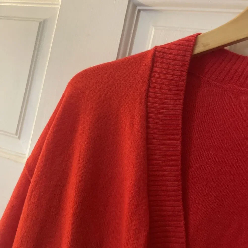 WoolOvers Red Open Front‎ Cardigan Small 90% Merino Wool 10% Cashmere Pockets